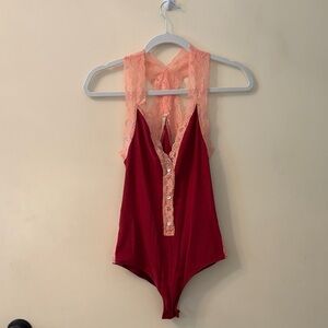 Crimson and Coral Free People Bodysuit